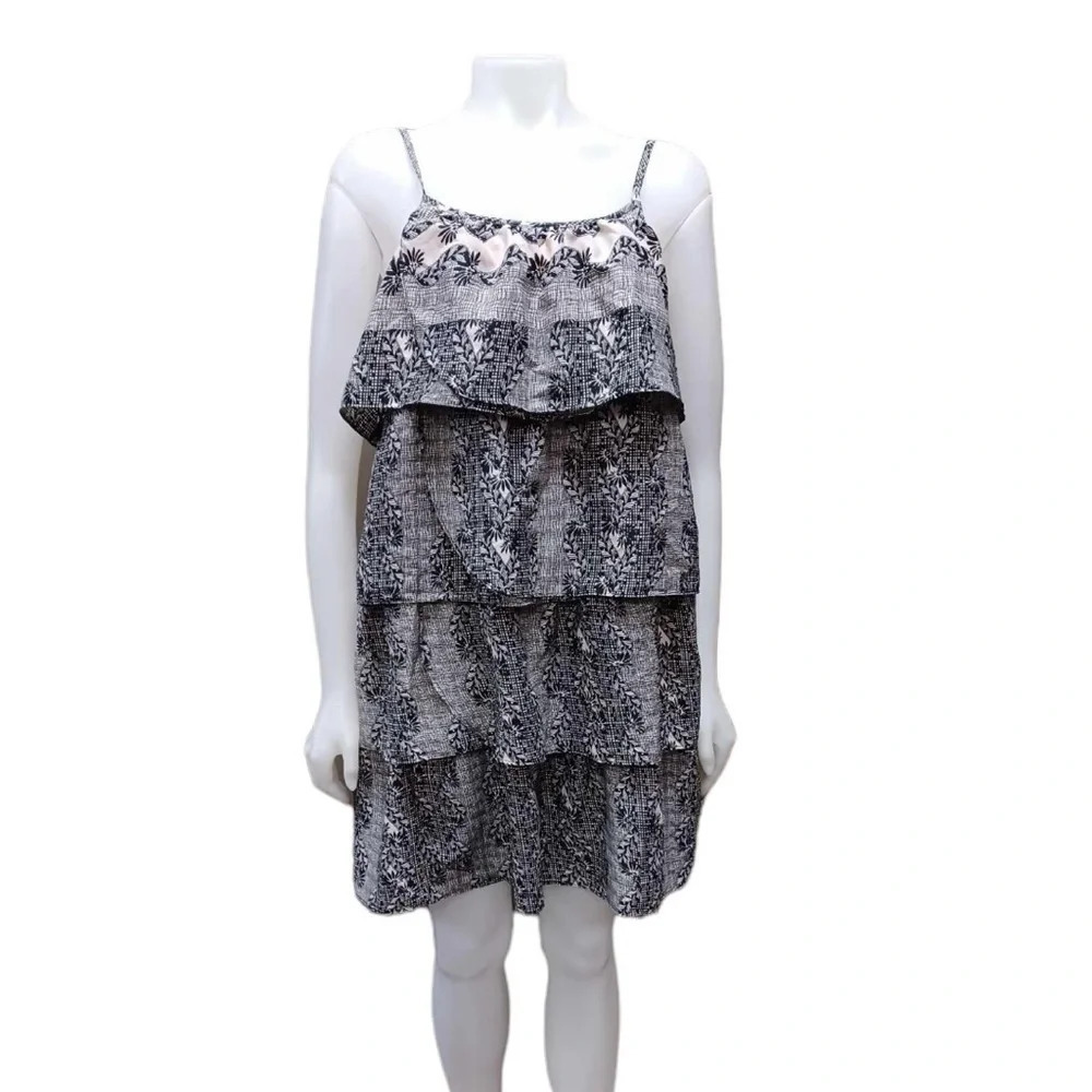 Element Tiered Ruffle Black Cream Sleeveless Dress Size Medium